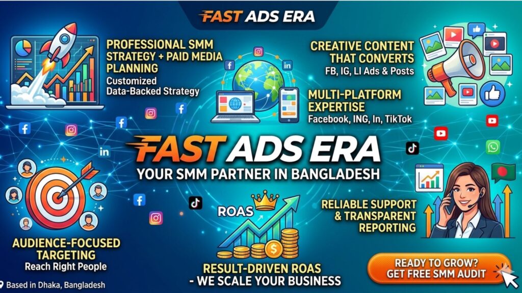 Fast Ads Era social media marketing and ads management services banner in Bangladesh.