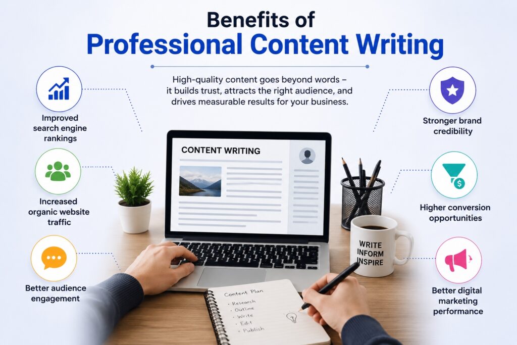 Content writing benefits infographic.